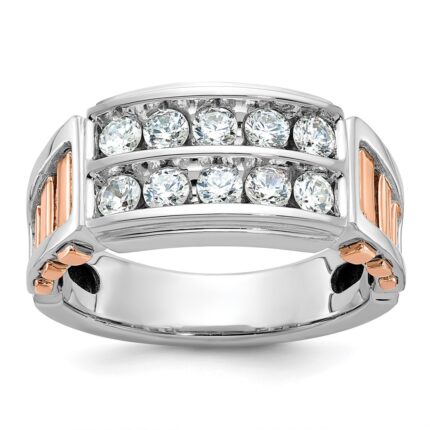 IBGoodman 14k Two Tone Rose and White Gold 1 carat Lab Grown Diamond VS/SI+ G+ Complete Two-Row Cut-Out Men's Ring