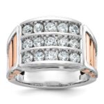IBGoodman 14k Two Tone Rose and White Gold 1 5/8 carat Lab Grown Diamond VS/SI+ G+ Complete Three-Row Cut-Out Men's Ring