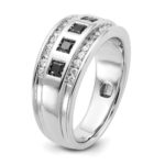 IBGoodman 14k White Gold Men's Polished and Grooved Square Black and White 1 1/5 Carat AA Quality Diamond 5-Stone Ring - Image 8
