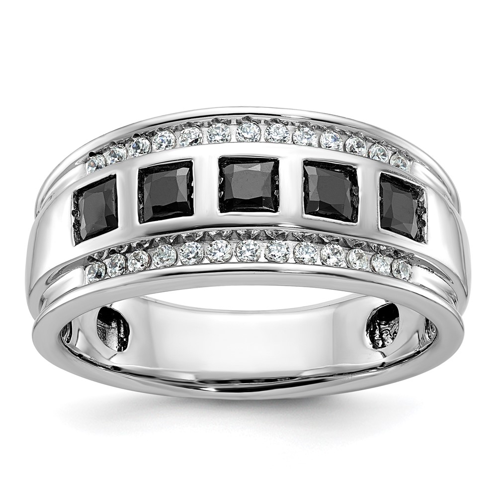 B64084A-4WAA.jpg IBGoodman 14k White Gold Men's Polished and Grooved Square Black and White 1 1/5 Carat AA Quality Diamond 5-Stone Ring - Image 1