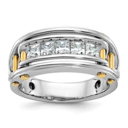 IBGoodman 14k Two-tone Men's Polished and Cut-Out Square 5-Stone Ring Mounting