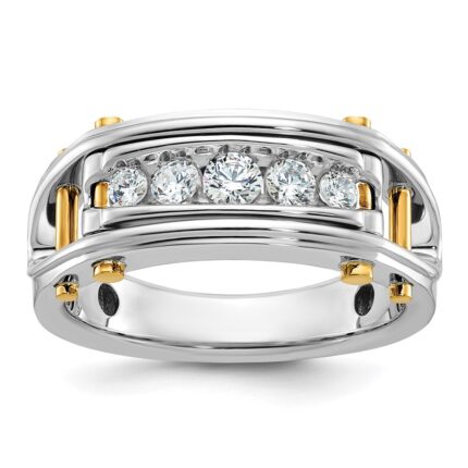 IBGoodman 14k Two-tone Men's Polished Grooved and Cut-Out 5-Stone 1/2 Carat AA Quality Diamond Ring