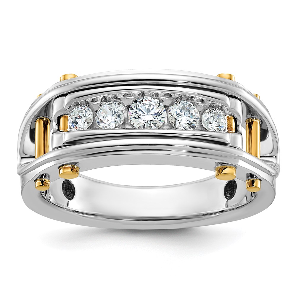 B64087-4WYAA-1.jpg IBGoodman 14k Two-tone Men's Polished Grooved and Cut-Out 5-Stone 1/2 Carat AA Quality Diamond Ring - Image 1