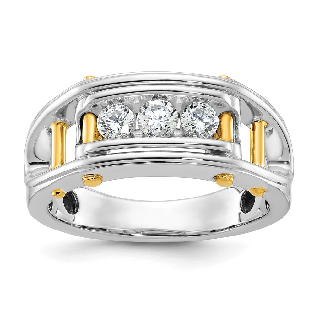 B64089-4WYAA.jpg IBGoodman 14k Two-tone Men's Polished Grooved and Cut-Out 3-Stone 1/2 Carat AA Quality Diamond Ring - Image 1