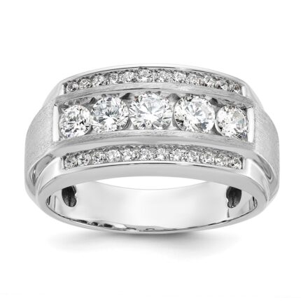 IBGoodman 14k White Gold 1 7/8 carat Lab Grown Diamond VS/SI+ G+ Complete Polished and Satin Three Row Men's Ring
