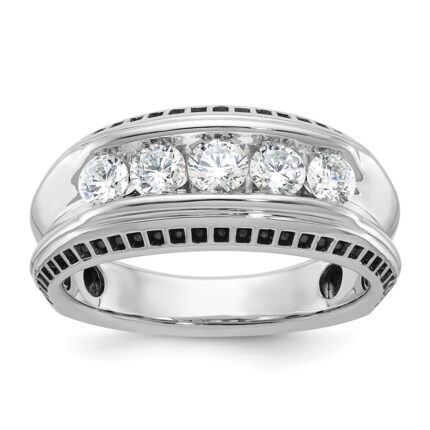 IBGoodman 14k White Gold Men's Polished and Textured 5-Stone Ring Mounting