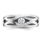 IBGoodman 14k White Gold with Black Rhodium Men's Polished Satin and Grooved 3/8 Carat AA Quality Diamond Ring - Image 6