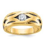 IBGoodman 14k with Black Rhodium Men's Polished Satin and Grooved 1/3 Carat AA Quality Diamond Ring