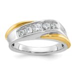 IBGoodman 14k Two-tone Men's Polished and Grooved 5-Stone 1/2 Carat AA Quality Diamond Ring