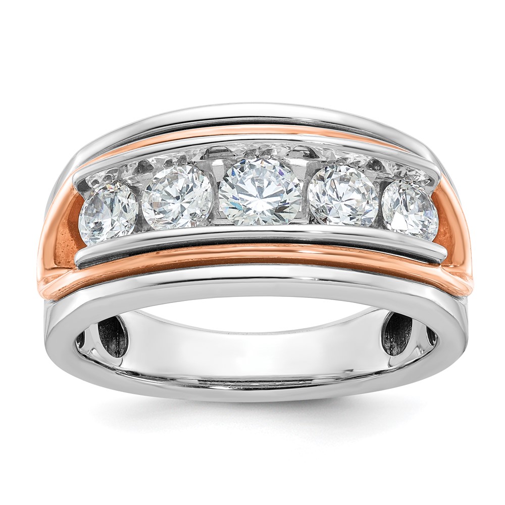 B64120-4WRAA-1.jpg IBGoodman 14k Two Tone Rose and White Gold 1 1/2 carat Lab Grown Diamond VS/SI+ G+ Complete Five Stone Cut Out Men's Ring - Image 1