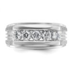 IBGoodman 14k White Gold Men's Polished Brushed and Grooved 5-Stone Ring Mounting - Image 6