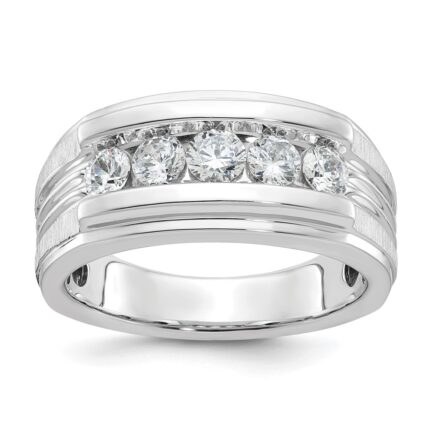 IBGoodman 14k White Gold Men's Polished Brushed and Grooved 5-Stone Ring Mounting