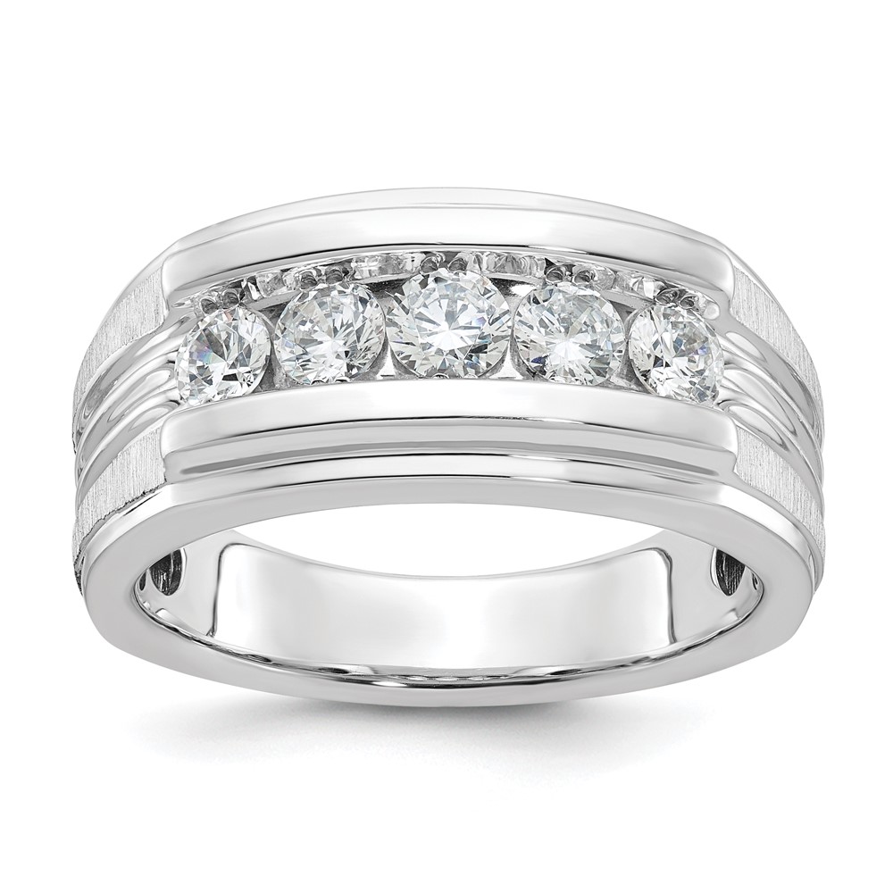 B64134-4WAA.jpg IBGoodman 14k White Gold Men's Polished Brushed and Grooved 5-Stone Ring Mounting - Image 1