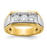 IBGoodman 14k Two-tone Men's Polished and Grooved 3-Stone 1 Carat AA Quality Diamond Ring