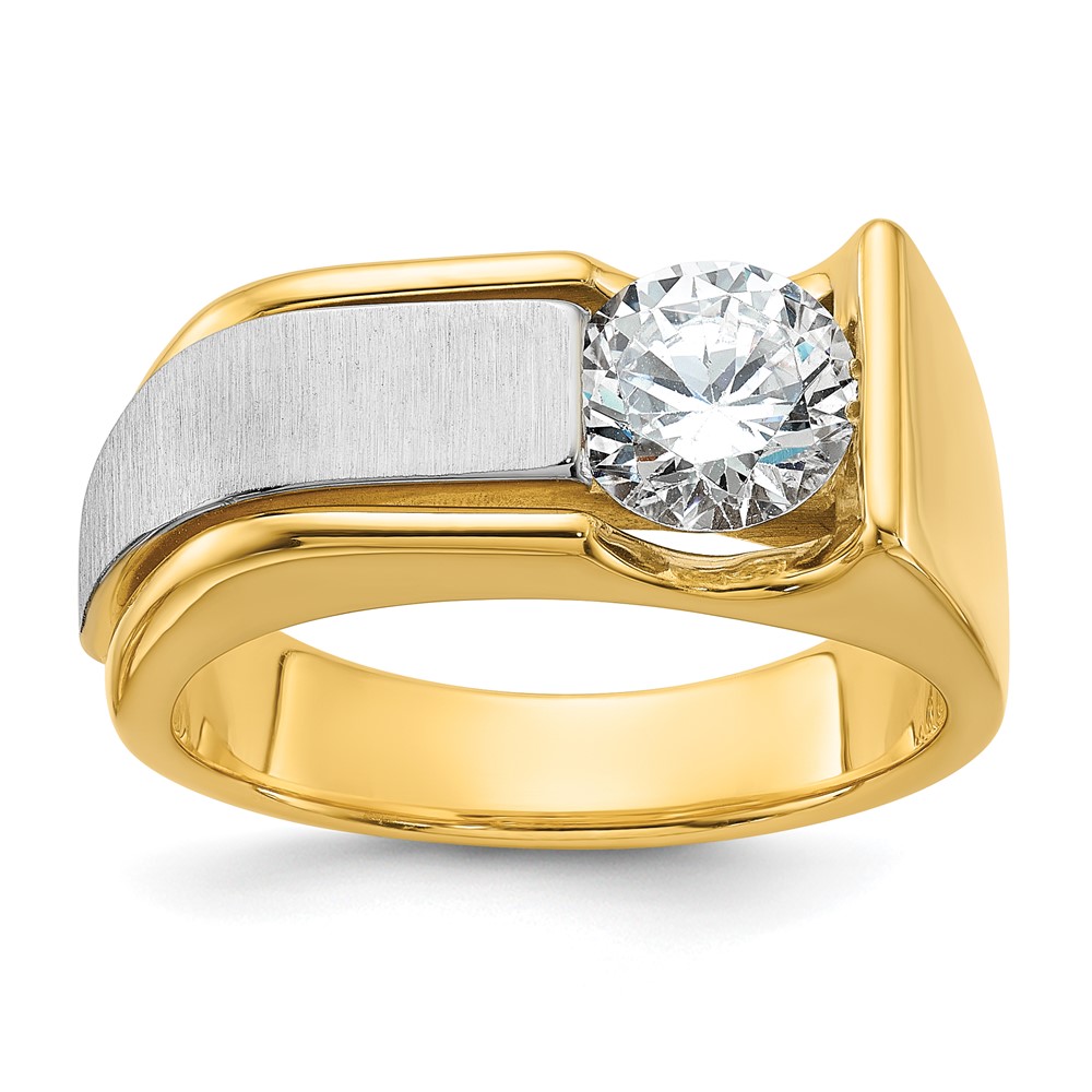 B64143-4YWAA.jpg IBGoodman 14k Two-tone 1 1/4 carat Lab Grown Diamond VS/SI+ G+ Complete Polished and Brushed Men's Ring - Image 1