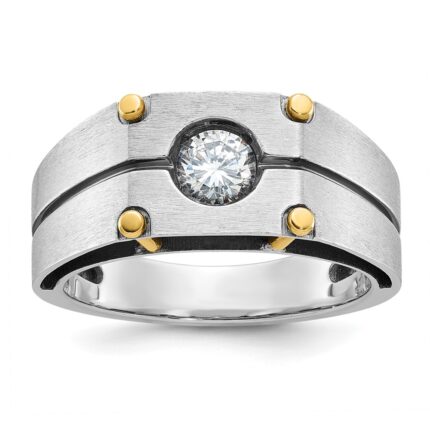 IBGoodman 14k Two-tone with Black Rhodium 1/2 carat Lab Grown Diamond VS/SI+ G+ Complete Polished and Satin Men's Ring