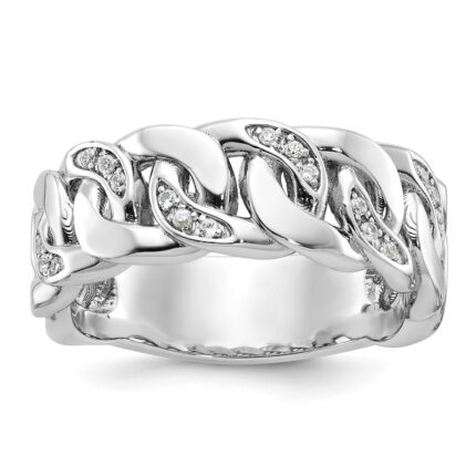 14k White Gold IBGoodman Men's Link Design 1/8 carat Diamond Complete Ring
