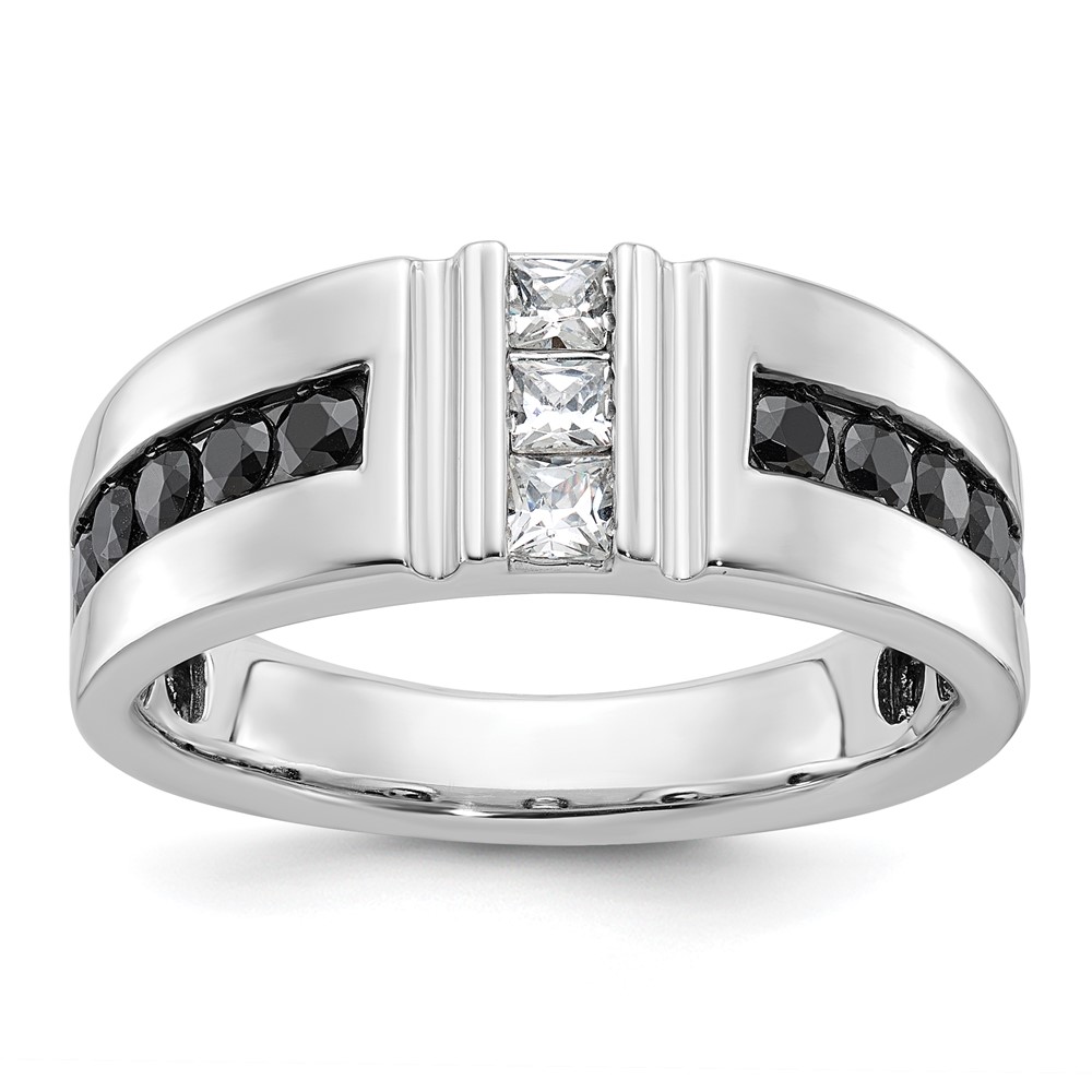 B64186-4WAA.jpg IBGoodman 14k White Gold Men's Polished and Grooved Ring Mounting - Image 1