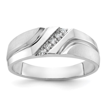 IBGoodman 10k White Gold Men's Polished Satin and Grooved 5-Stone 1/20 Carat A Quality Diamond Ring