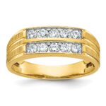 IBGoodman 14k Men's Polished Satin and Grooved 2-Row 5/8 Carat AA Quality Diamond Ring