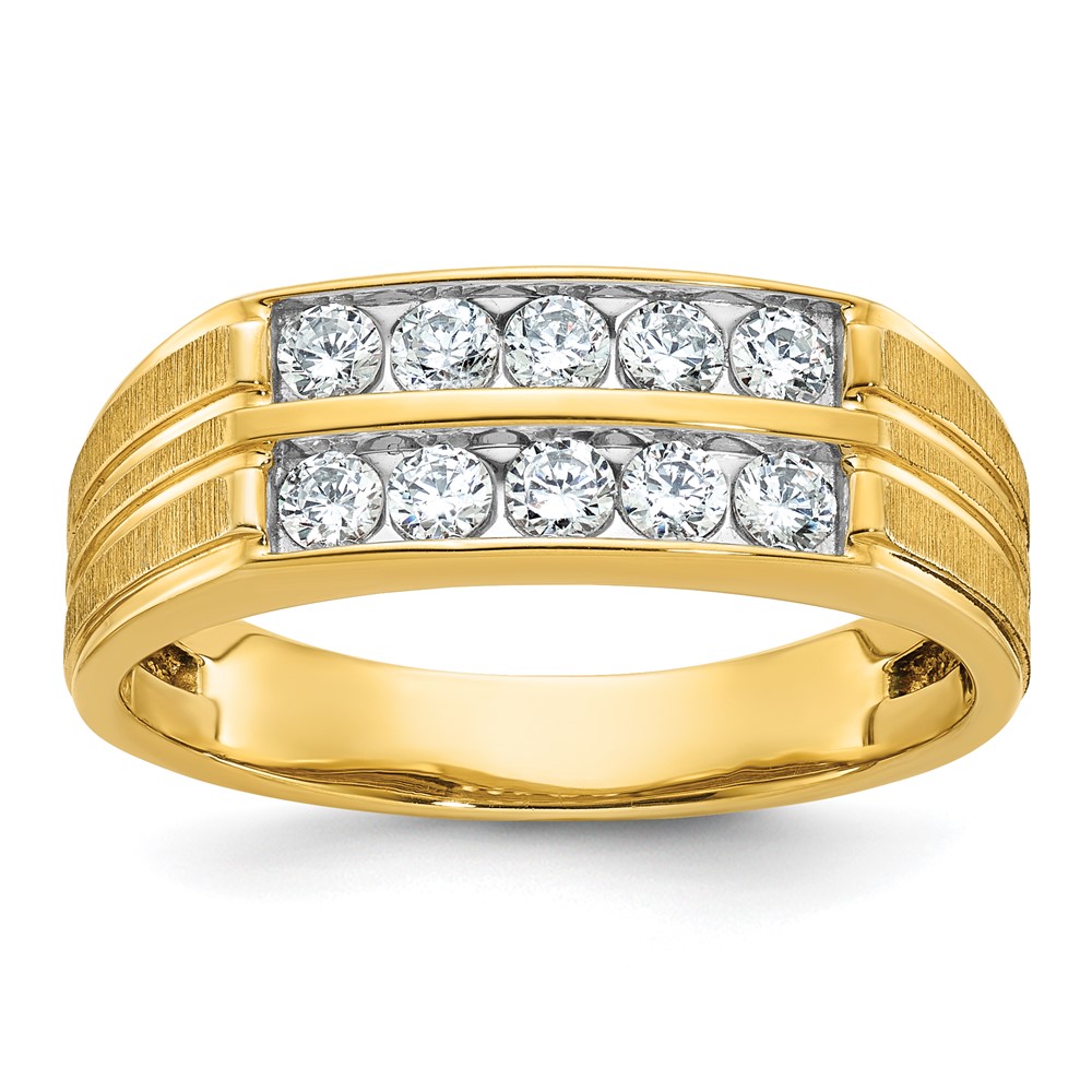 B64207-4YAA.jpg IBGoodman 14k Men's Polished Satin and Grooved 2-Row 5/8 Carat AA Quality Diamond Ring - Image 1