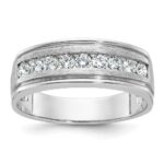 IBGoodman 14k White Gold 1/2 carat Lab Grown Diamond VS/SI+ G+ Nine Stone Complete Polished Brushed and Grooved Men's Ring