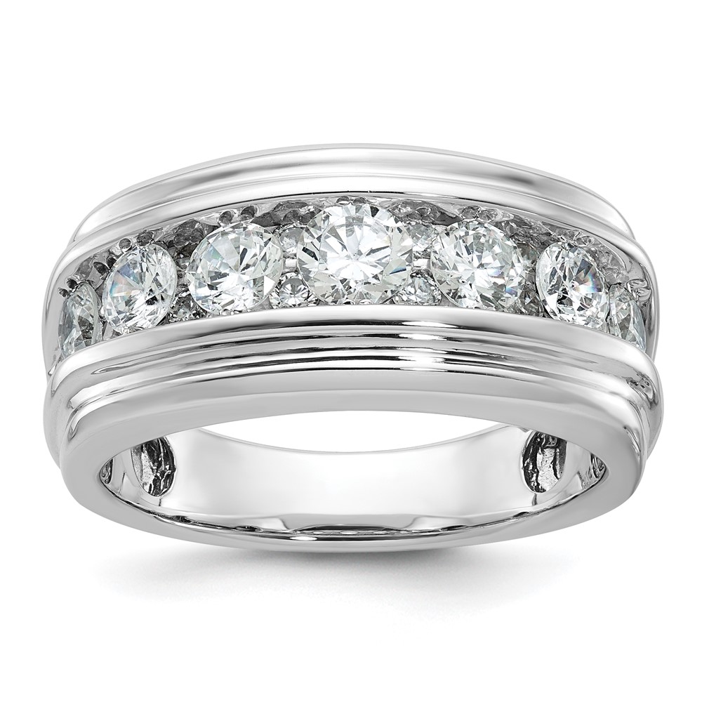 B64238-0WA.jpg IBGoodman 10k White Gold Men's Polished and Grooved 2 Carat A Quality Diamond Ring - Image 1