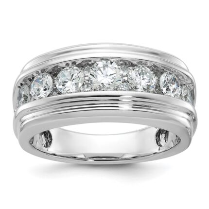 14k White Gold IBGoodman Men's Polished and Grooved Ring Mounting
