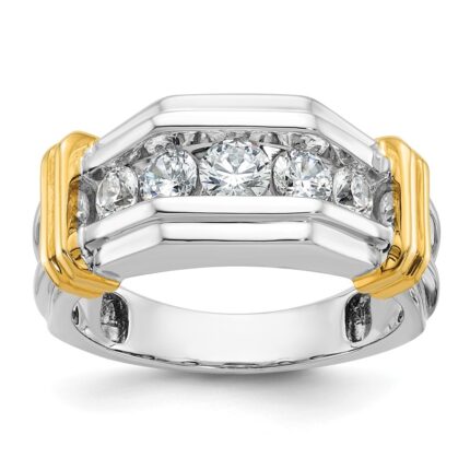 True Origin IBGoodman 14k Two-tone 1 carat Lab Grown Diamond VS+ F+ Five Stone Complete Polished and Grooved Men's Ring