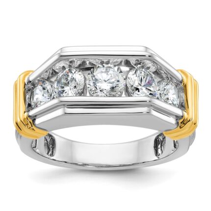 IBGoodman 14k Two-tone Men's Polished and Grooved 5-Stone Ring Mounting