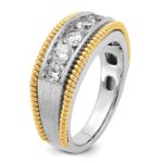 IBGoodman 14k Two-tone 1 carat Lab Grown Diamond VS/SI+ G+ Five Stone Complete Polished Satin and Textured Men's Ring - Image 6