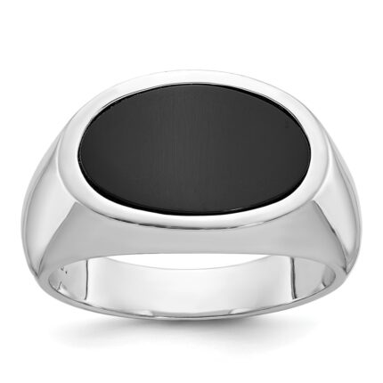 14k White Gold IBGoodman Men's East-West Oval Onyx Complete Ring