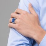 14k White Gold with Black Rhodium IBGoodman Men's Lapis Complete Ring - Image 4