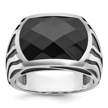 14k White Gold with Black Rhodium IBGoodman Men's Onyx Complete Ring