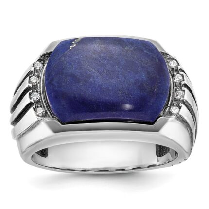 14k White Gold IBGoodman Men's w/Black Rhodium Lapis Diamond Complete Ring