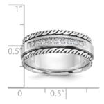 IBGoodman 14k White Gold with Black Rhodium Men's Polished Satin and Grooved 1/5 Carat AA Quality Diamond Ring - Image 2