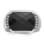 IBGoodman 14k White Gold Men's Polished and Satin Faceted Onyx and 1/10 Carat AA Quality Diamond Ring - Image 6