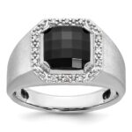 14k White Gold IBGoodman Men's Onyx and 1/8 carat Diamond Complete Ring