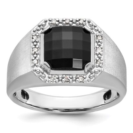 14k White Gold IBGoodman Men's Onyx and 1/8 carat Diamond Complete Ring