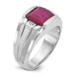 14k White Gold IBGoodman Men's Satin Created Ruby and Diamond Complete Ring - Image 8