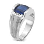 14k White Gold IBGoodman Men's Satin Created Sapphire and Diamond Complete Ring - Image 8