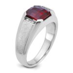 14k White Gold IBGoodman Men's Created Garnet and 1/20 carat Diamond Complete Ring - Image 8