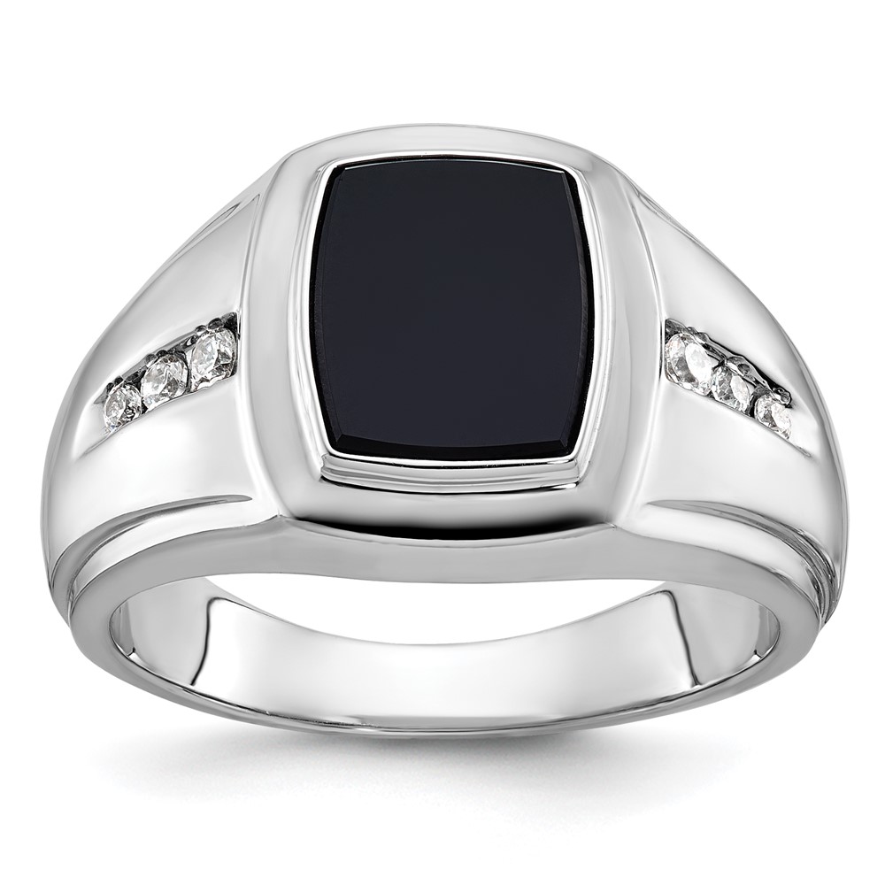 B84755-4WOX_AA-1.jpg 14k White Gold IBGoodman Men's Onyx and 1/8 carat Diamond Complete Ring - Image 1