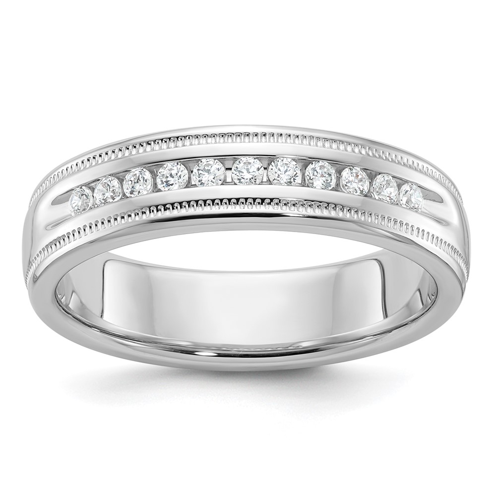 B90523-4WAA.jpg IBGoodman 14k White Gold Men's Polished and Milgrain 11-Stone Ring Mounting - Image 1
