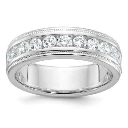 IBGoodman 14k White Gold 1 carat Lab Grown Diamond VS/SI+ G+ Complete Polished and Miligrain Eleven Stone Men's Ring