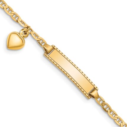 14k Polished Solid Chain/Solid Plate Heart Dangle Anchor Link 20x5mm Plate 5.Baby/Child ID Bracelet