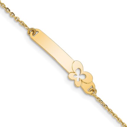 14K Polished Solid Chain/Solid Plate Butterfly 27.5x6.5mm Plate 5.Baby/Child ID Bracelet with Extender