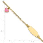 14k Polished Pink Enameled Puffed Heart and 18x5mm Plate 5.5 inch Baby/Child ID Bracelet - Image 5