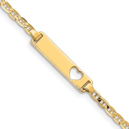 14k Polished Solid Chain/Solid Plate Anchor Link Cut-out Heart 21.5x4.8mm Plate 6 inch Baby/Child ID Bracelet