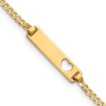 14k Polished Solid Chain/Solid Plate Curb Link Cut-out Heart 21x5mm Plate 6 inch Baby/Child ID Bracelet